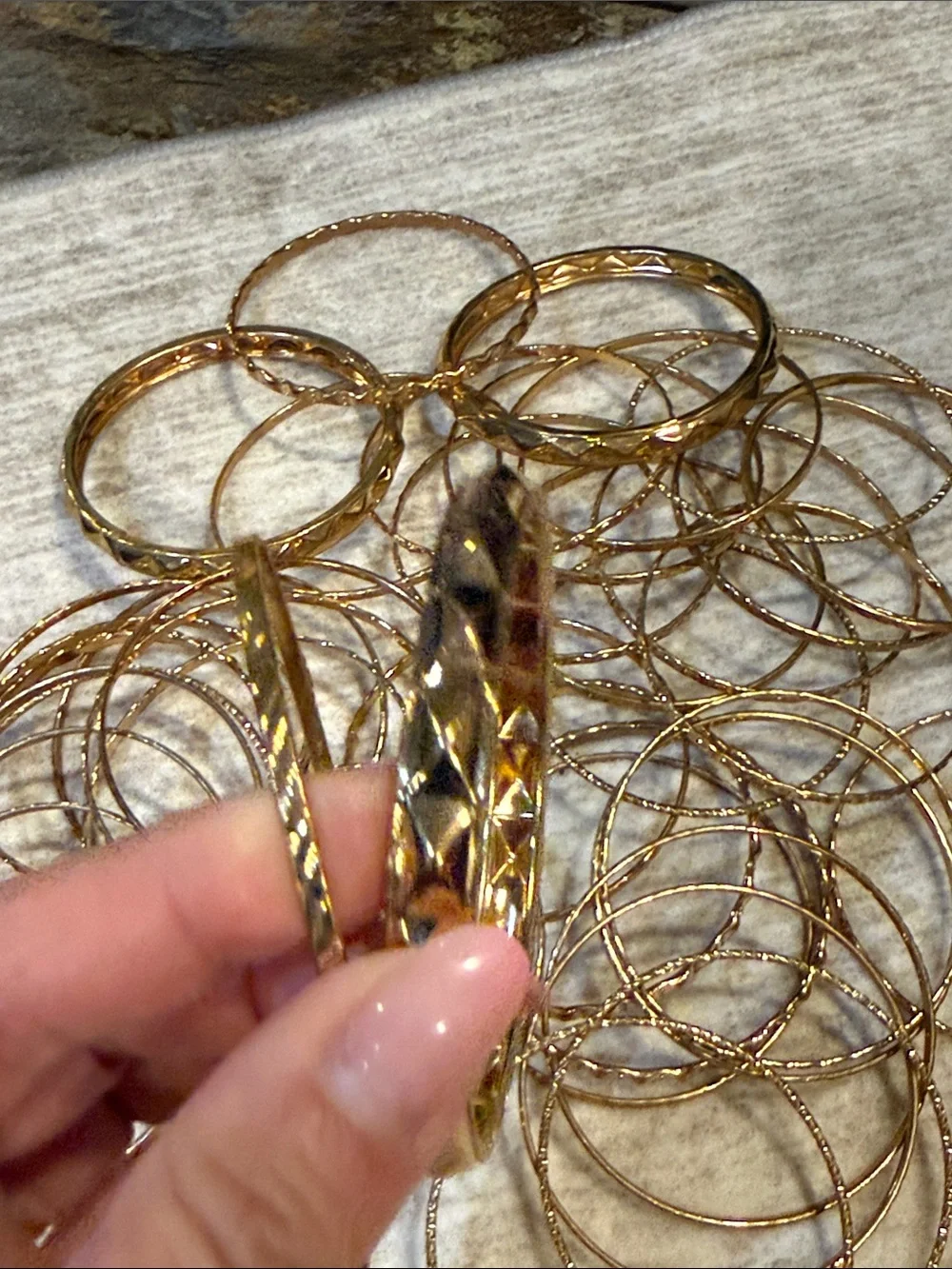 Gold Tone Textured Bangle Bracelet Set - Women Jewelry